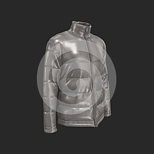 Men`s warm sports puffer jacket isolated over grey background