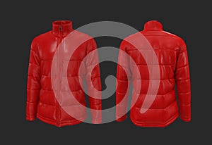 Men`s warm sports puffer jacket isolated over grey background