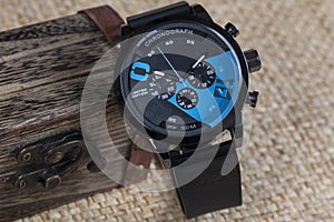 Men`s watch, close-up hand watch. Best accessories for men