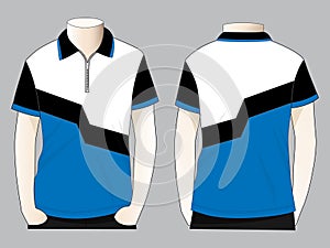 Men's White-Black-Blue Short Sleeve Polo Shirt With Zip-Placket Design