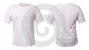 Men`s white blank T-shirt template, front and back, design mockup for print, isolated on white background