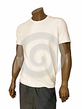 Men's white blank T-shirt template, natural shape on mannequin, for your design mockup for print
