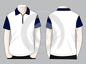 Men's White-Navy Short Sleeves Polo Shirt Whith Zip-Placket Design