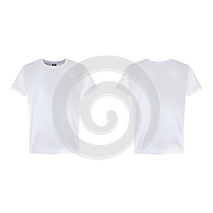 Men s White Short Sleeve T-Shirt Design Templates. Front And Back View Isolated On A White Background. Vector