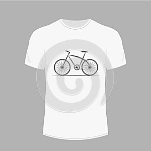Men`s white t-shirt - bike vector icon