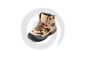 Men`s winter boots beige for expeditions of travel isolated on a white background