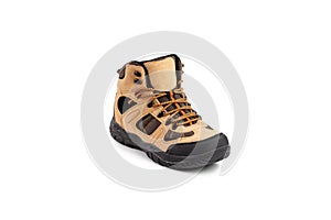 Men`s winter boots beige for expeditions of travel  on a white background