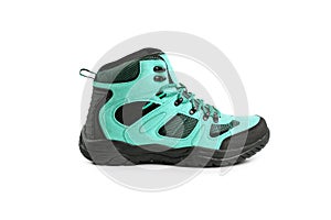 Men`s winter boots blue for expeditions of travel isolated on a white background