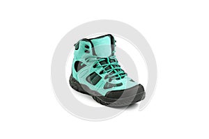 Men`s winter boots blue for expeditions of travel isolated on a white background photo