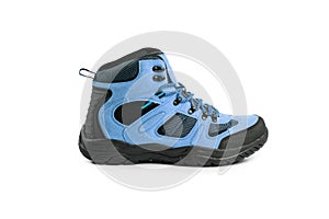 Men`s winter boots blue for expeditions of travel isolated on a white background