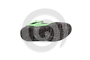 Men`s winter boots green for expeditions of travel isolated on a white background