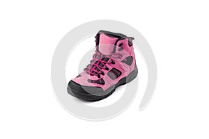 Men`s winter boots pink for expeditions of travel isolated on a white background