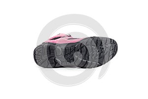 Men`s winter boots pink for expeditions of travel isolated on a white background