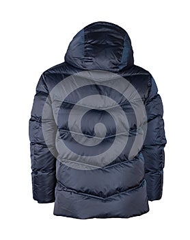 Men`s winter  down jacket with a hood isolated on a white background. fashionable clothes
