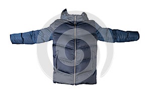 Men`s winter  down jacket with a hood isolated on a white background. fashionable clothes