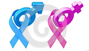 Men`s and Women`s health concept. Blue and Pink Ribbons Awarenes