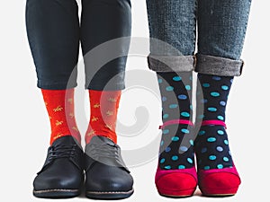 Men`s and women`s trendy shoes, bright socks