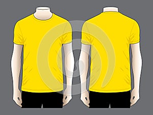 Men's Yellow Short Sleeve T-Shirt Template Vector on Gray Background
