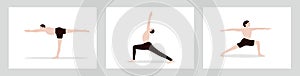 Men`s yoga asana. Stretching exercises, vector illustration.