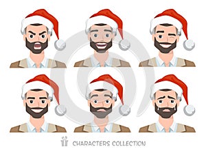 Men in Santa hat with different emotions