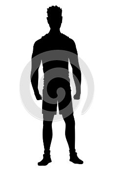 Men silhouette with style clothing. Vector standing people in black color isolated on white background