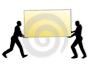 Men Silhouettes Carrying Large Box