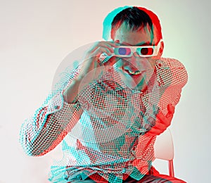 Men in stereo glasses photo