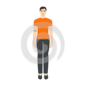 Men to do elbow measurement body with arrows fashion Illustration for size chart. Flat male character front 8 head size