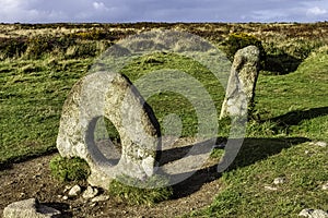 Men-an-Tol known as Men an Toll or Crick Stone - small formation of standing stones in Cornwall, UK
