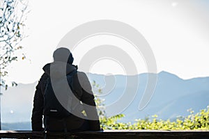 Men traveller going alone