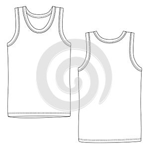 Men vest underwear. White tank top in front and back views. Blank templates of t-shirt