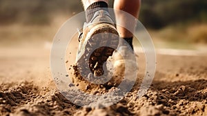 Men wear walking shoes on the dirt road.shoes closeup