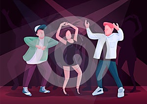 Men and woman couple dancing together flat color vector illustration