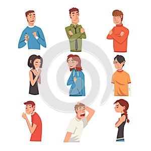 Men and Women with Different Expressions Set, Male and Female Character Facial Emotions Vector Illustration