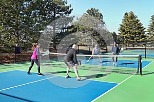 Men and Women in a Doubles Game of Pickleball