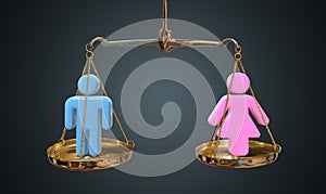 Men and women equality concept. Scales are comparing men and women