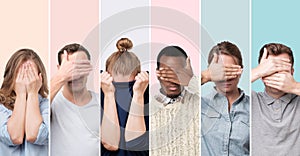 Men and women hiding face, wanting to stay anonym