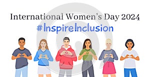 Men and women making Inspire inclusion pose for International Women\'s Day 2024