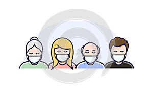 Men and Women in medical face protection mask. Vector icon of symptomatic or asymptomatic people wearing protective surgical mask
