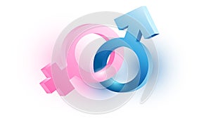 Men and women sign icon 3D style. Sex symbol Vector illustration