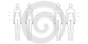 Men and women standard body parts terminology measurements Illustration for clothes and accessories production fashion photo