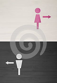 Men and Women symbol, Toilet sign. wooden wall background. illus