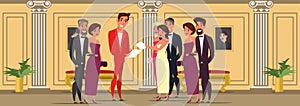 Men and women at theater flat vector illustration