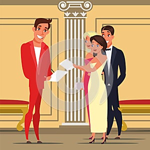 Men and women at theater flat vector illustration