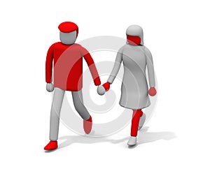Men and women walking hand in hand. Two people having a hand-held date. A couple is walking
