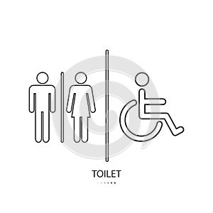Men and women WC and disabled person flat vector illustration glyph style black thin line design.