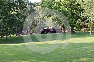 Men at Work clearing a downed tree