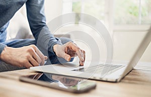 Men working at home. Businessman using laptop computer. Business, home work, online learning, marketing, freelance, studying conce