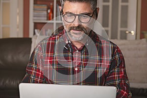 Men working from home, making video calls at work conference. Work at home. Remote work