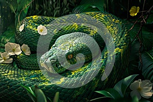 Menacing Anaconda snake head. Generate Ai